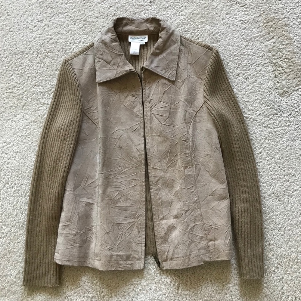 Coldwater Creek petite suede leather taupe jacket